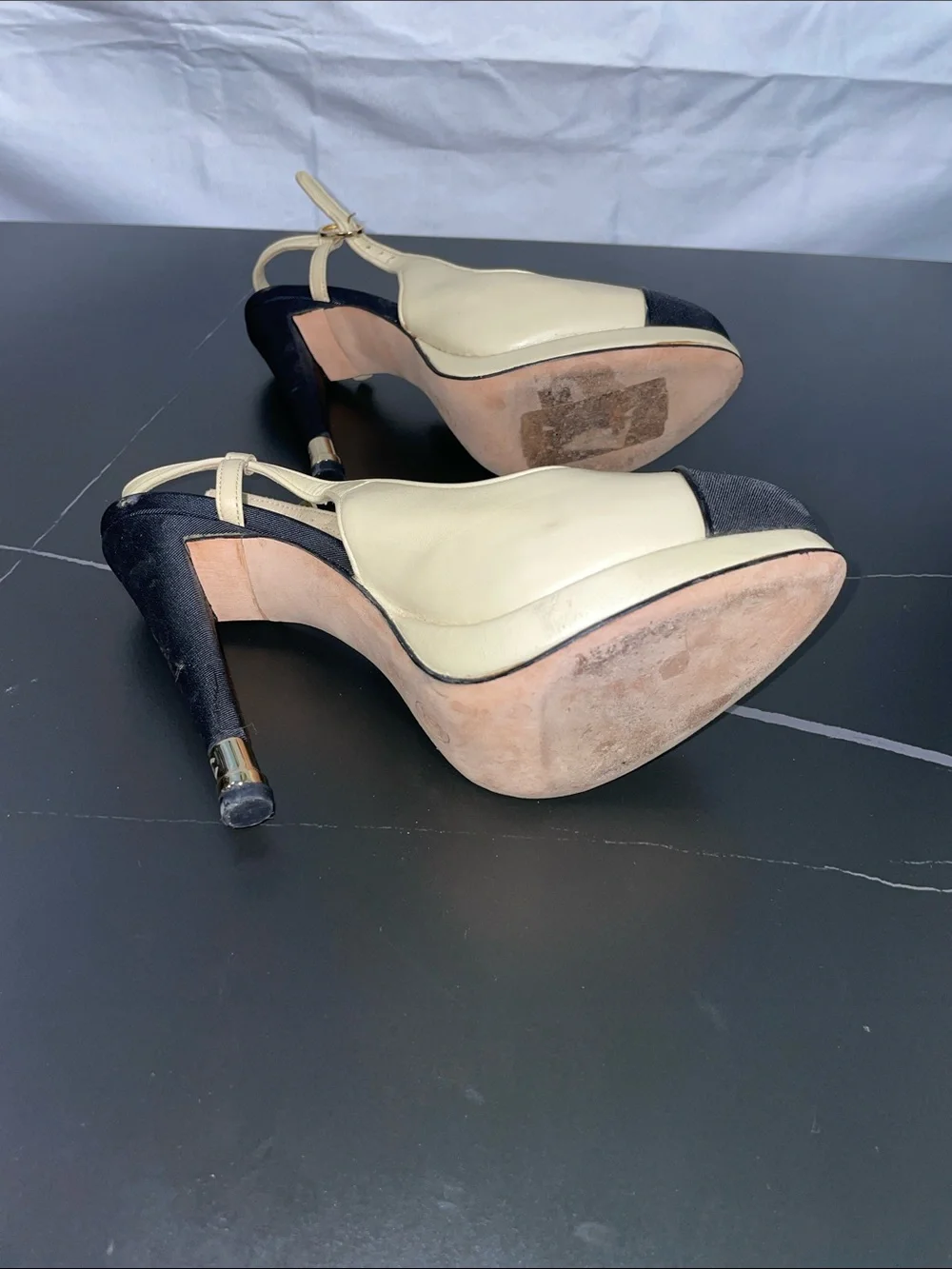CHANEL TWO TONE CAP TOE SLINGBACK HEELS FTL-08-193